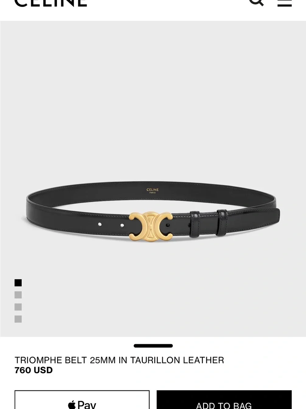 Celine Black Leather Belt with Gold Triomphe Buckle